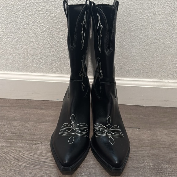 Western Calf Length Black Boots Size 9 - Picture 2 of 5